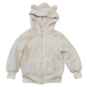 Okie DOKIE White Fuzzy Soft Teddy Zip-Up Hoodie With Ears
